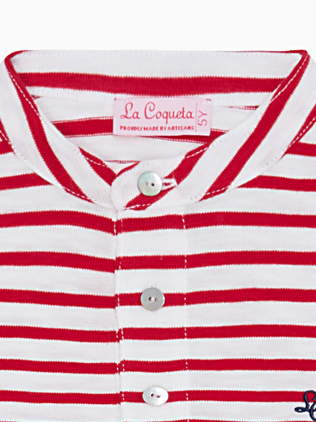 Classic Cotton Polo Shirt with Red Stripe & Stand Collar Boys