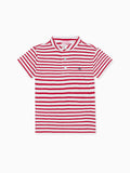 Classic Cotton Polo Shirt with Red Stripe & Stand Collar Boys