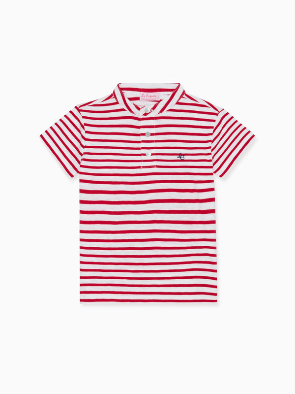 Polo classique en coton avec bande rouge et col montant pour garçons