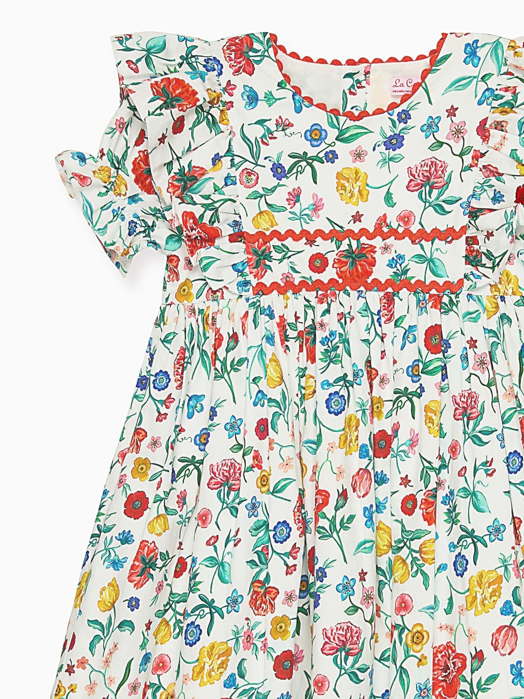 Classic Poplin Dress with Botanical Floral Print & Butterfly Frills Girls