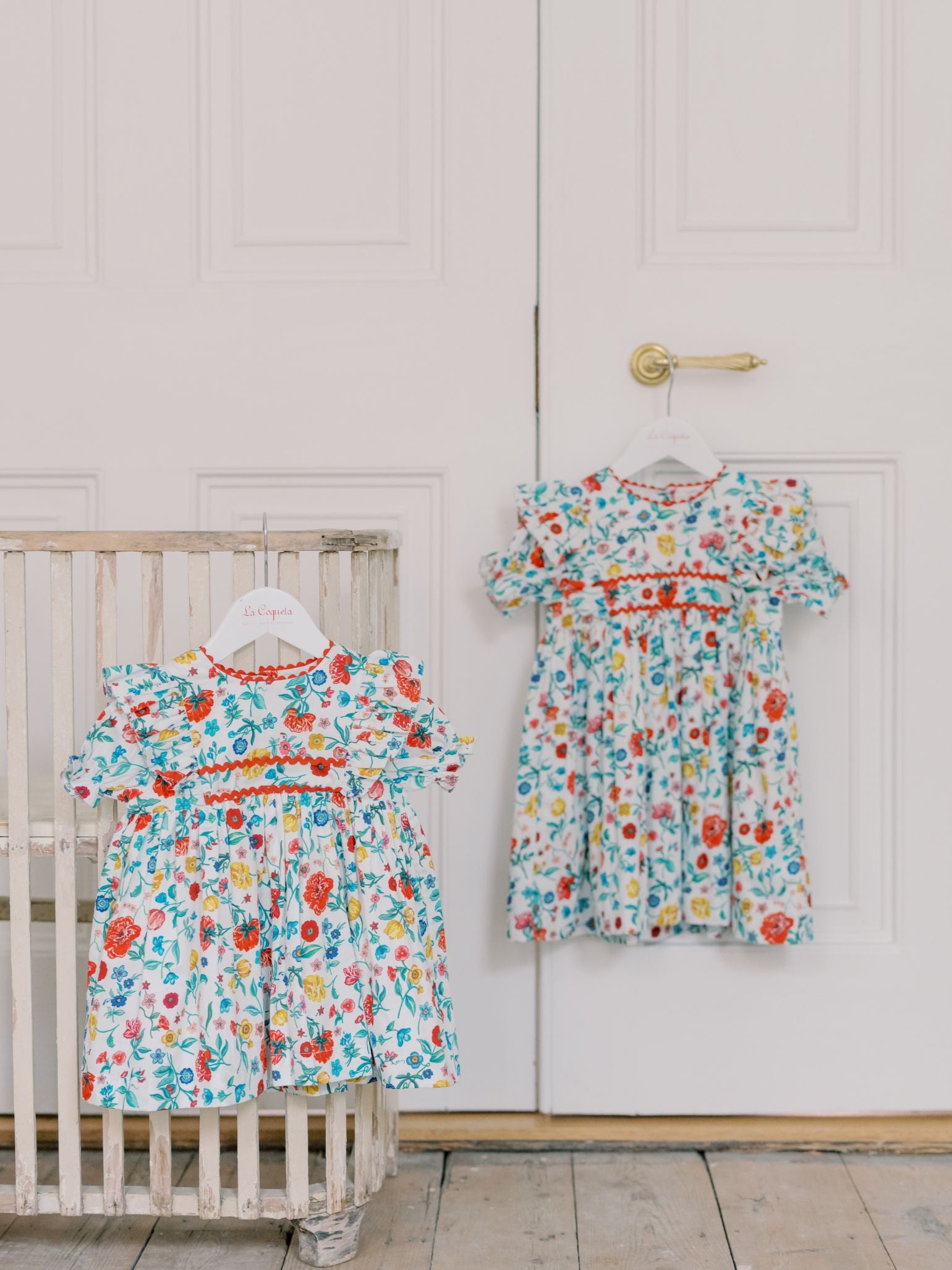 Classic Poplin Dress with Botanical Floral Print & Butterfly Frills Girls