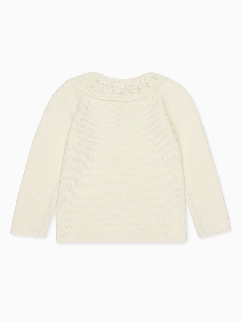 Classic Cotton Cardigan with Wavy Garter Stitch & Embroidery Girls