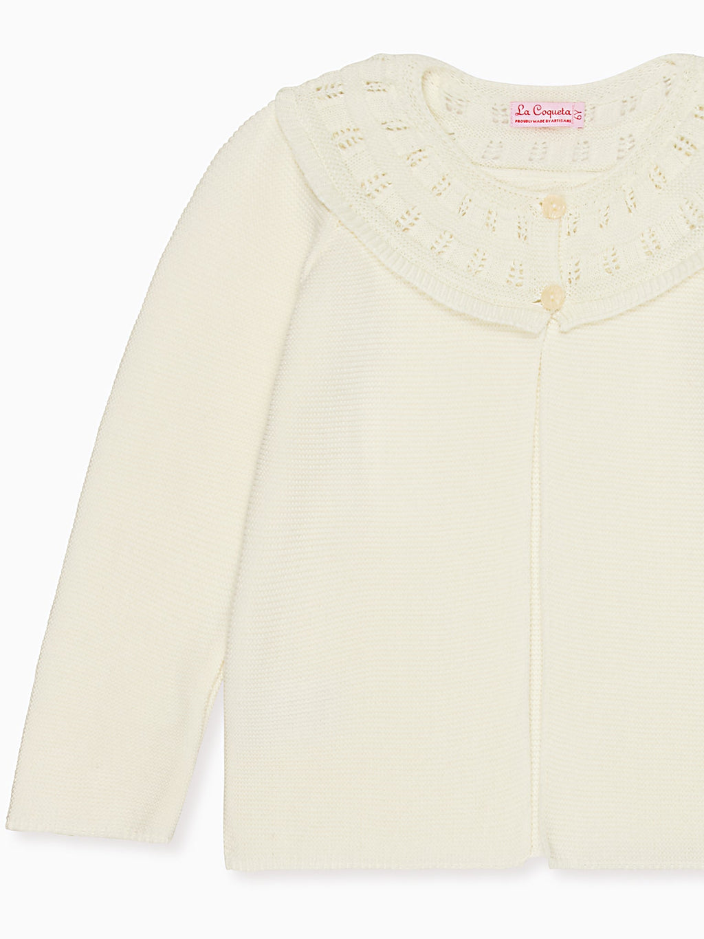 Classic Cotton Cardigan with Wavy Garter Stitch & Embroidery Girls