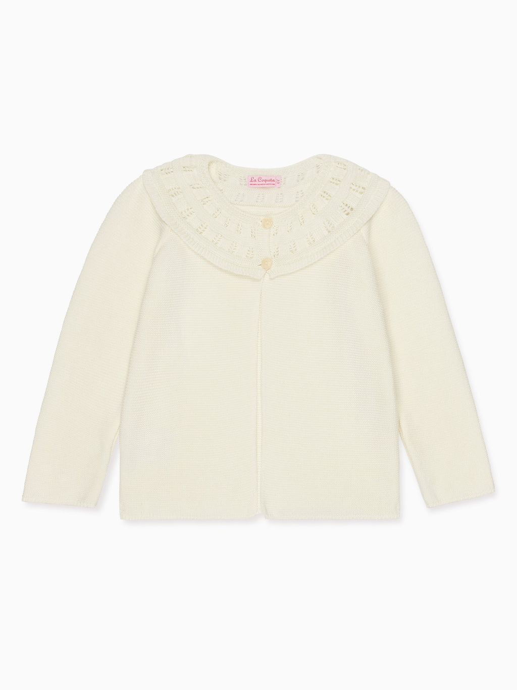 Classic Cotton Cardigan with Wavy Garter Stitch & Embroidery Girls
