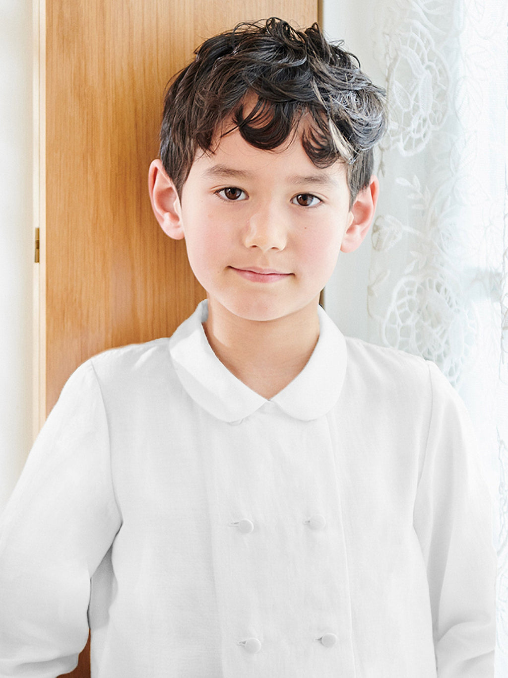 Classic Cotton Shirt with Peter Pan Collar & Long Sleeves Boys