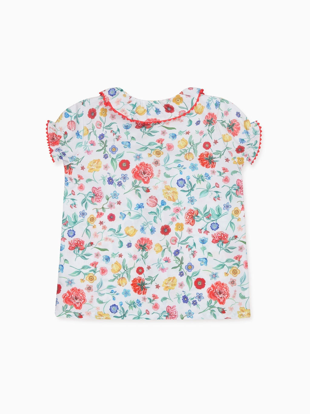 Classic Cotton Shirt with Botanical Floral Print & Frill Collar Girls