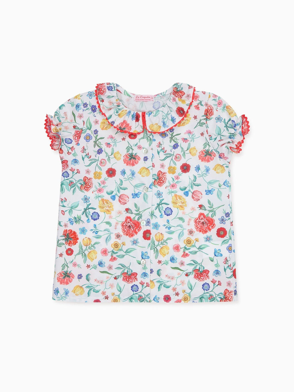 Classic Cotton Shirt with Botanical Floral Print & Frill Collar Girls