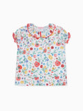 Classic Cotton Shirt with Botanical Floral Print & Frill Collar Girls