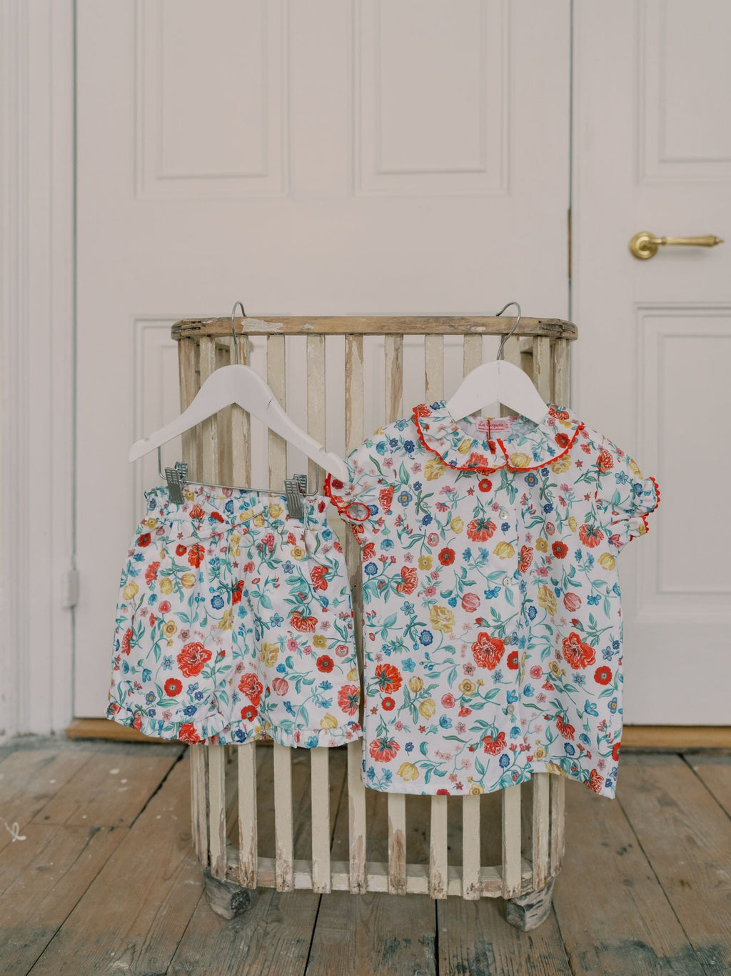 Classic Cotton Shirt with Botanical Floral Print & Frill Collar Girls