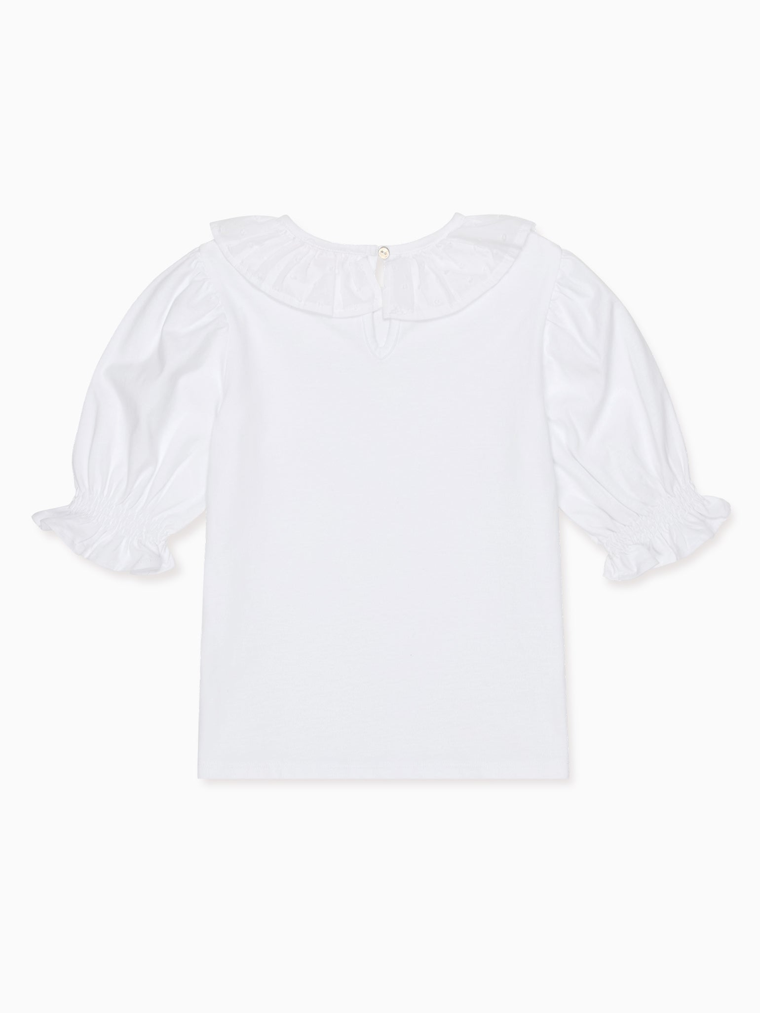 Classic Cotton Top with Puff Sleeves & Frill Collar Girls