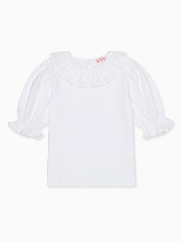 Haut classique en coton avec manches bouffantes et col à volants pour filles