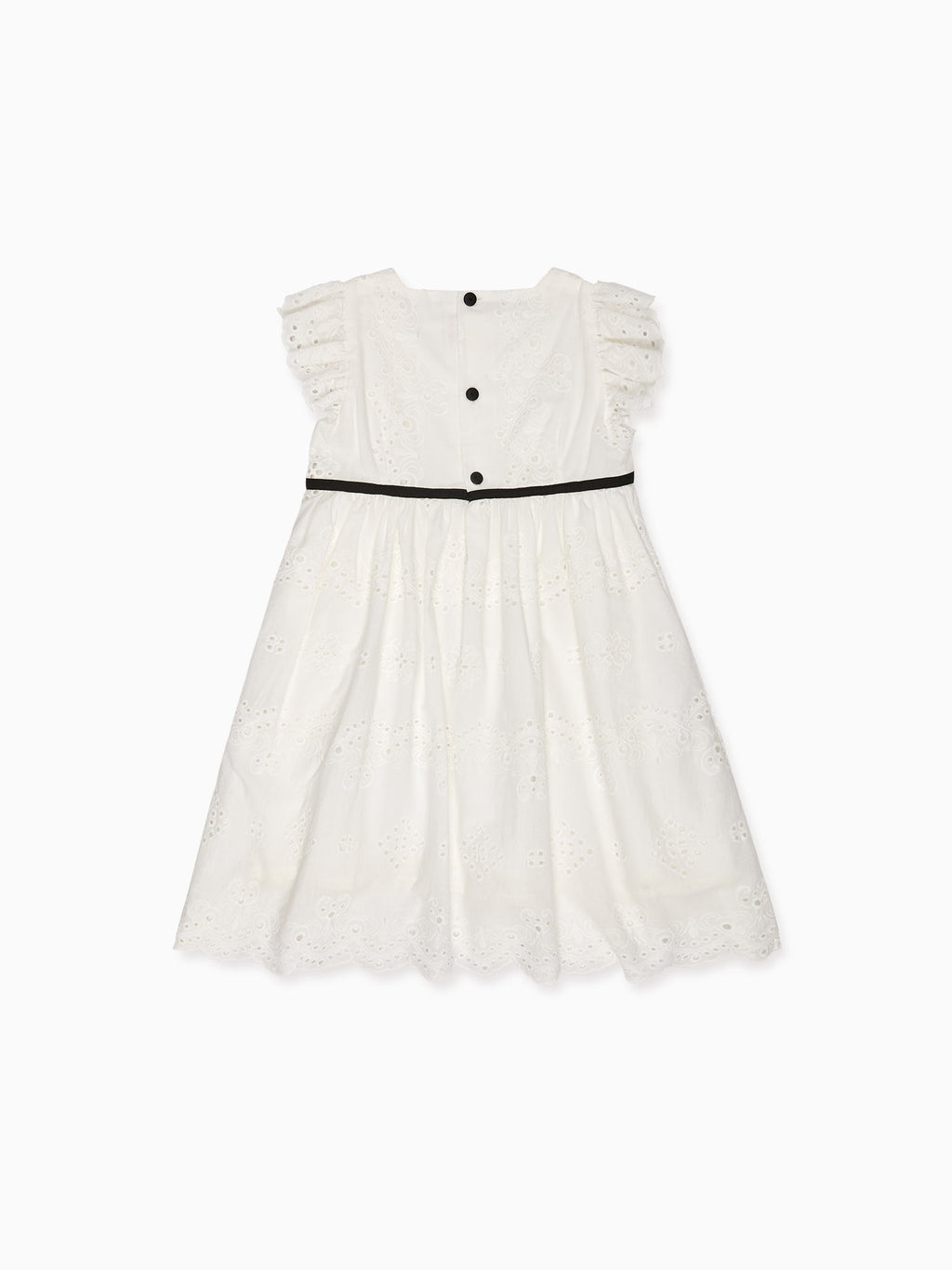 Classic Cotton Dress with Broderie Anglaise & Black Ribbon Bow Girls