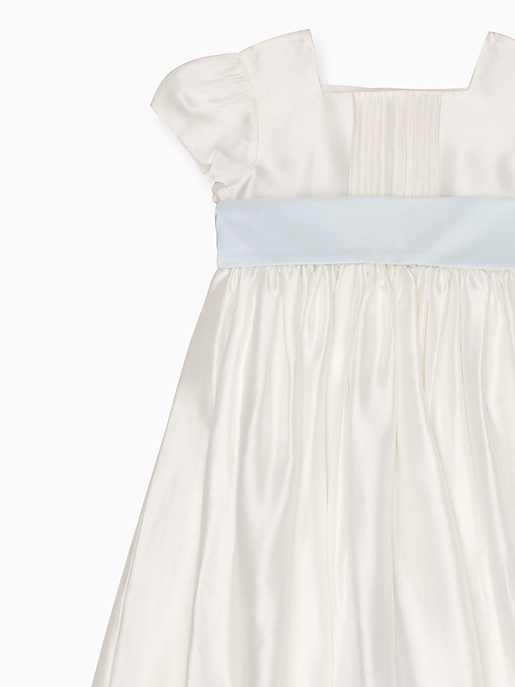 Luxury Raw Silk Dress with Butterfly Sleeves & Blue Sash Bow Girls