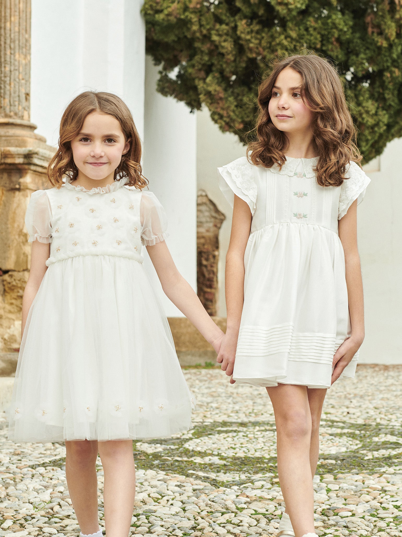 Shimmer Organza Dress with Puff Sleeves & Metallic Embroidery Girls