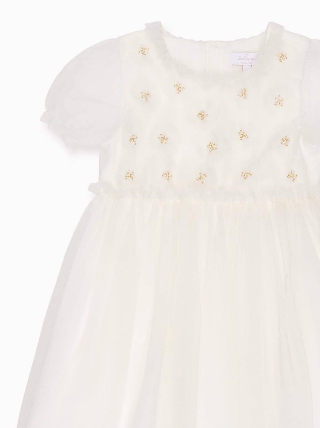 Shimmer Organza Dress with Puff Sleeves & Metallic Embroidery Girls