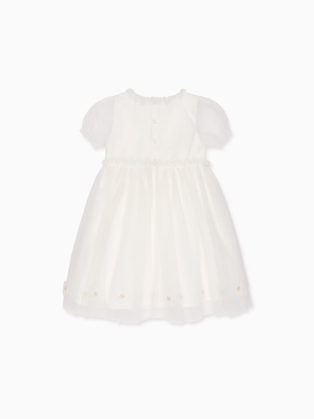 Shimmer Organza Dress with Puff Sleeves & Metallic Embroidery Girls