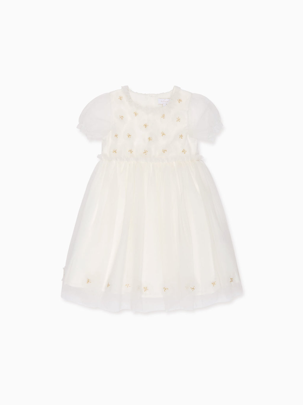 Shimmer Organza Dress with Puff Sleeves & Metallic Embroidery Girls