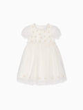 Shimmer Organza Dress with Puff Sleeves & Metallic Embroidery Girls