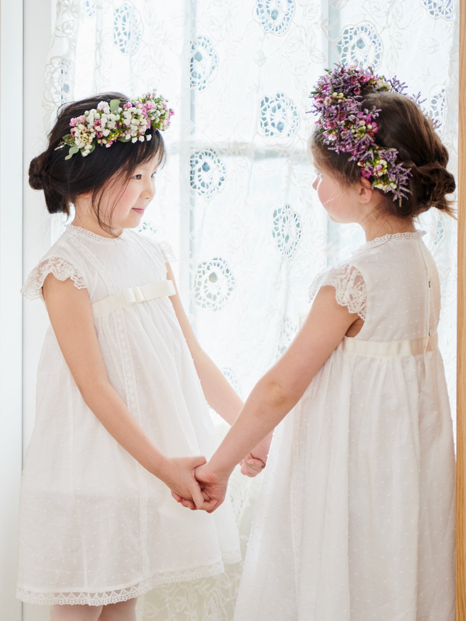 Embroidered Cotton Dress with Lace Trim & Butterfly Sleeves Girls
