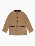 Classic Wool-Blend Peacoat with Mandarin Collar & Velvet Tabs Boys