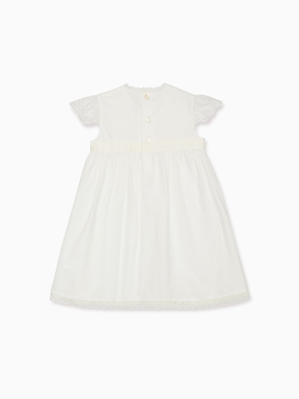 Embroidered Cotton Dress with Lace Trim & Butterfly Sleeves Girls