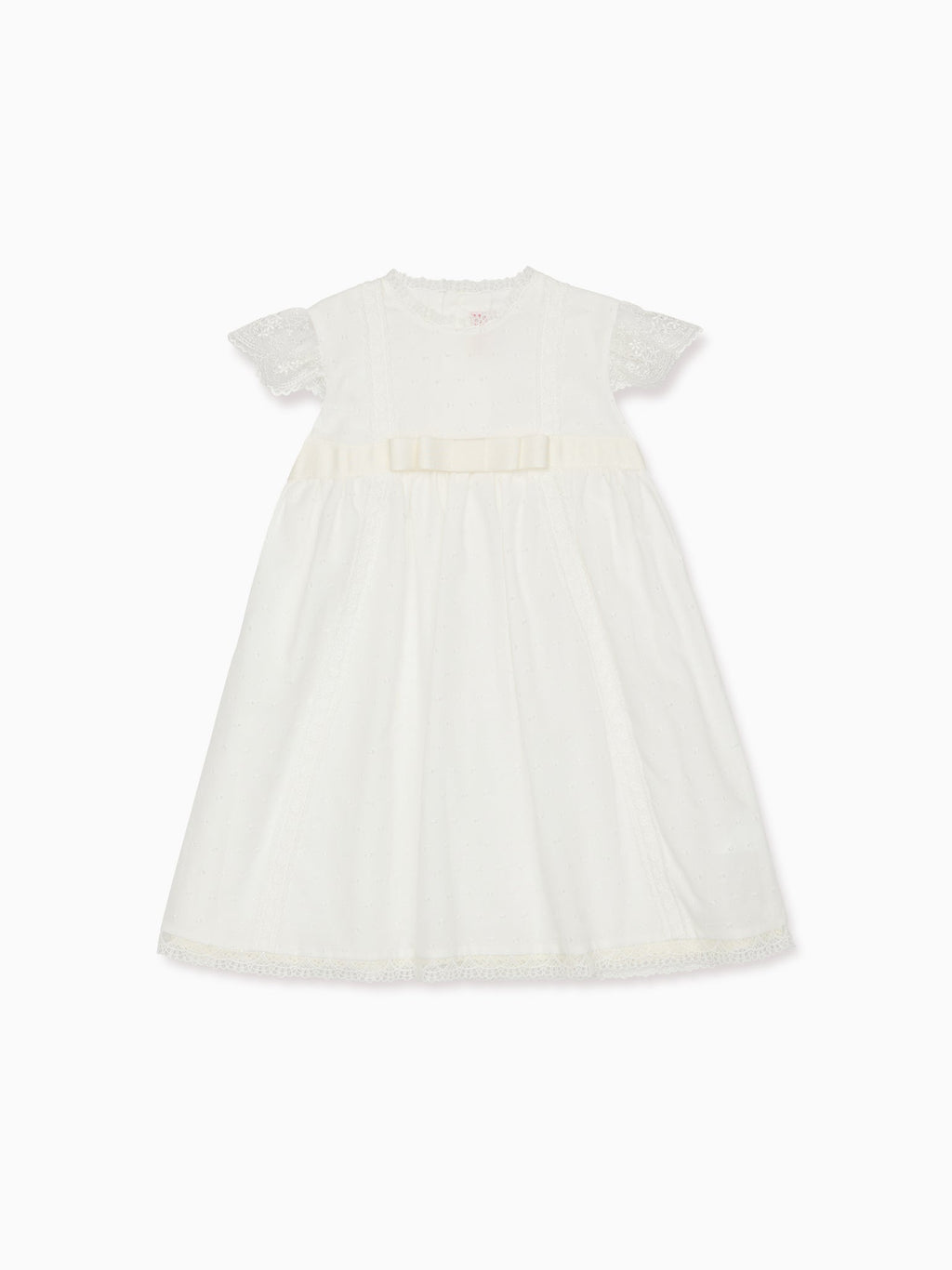 Embroidered Cotton Dress with Lace Trim & Butterfly Sleeves Girls