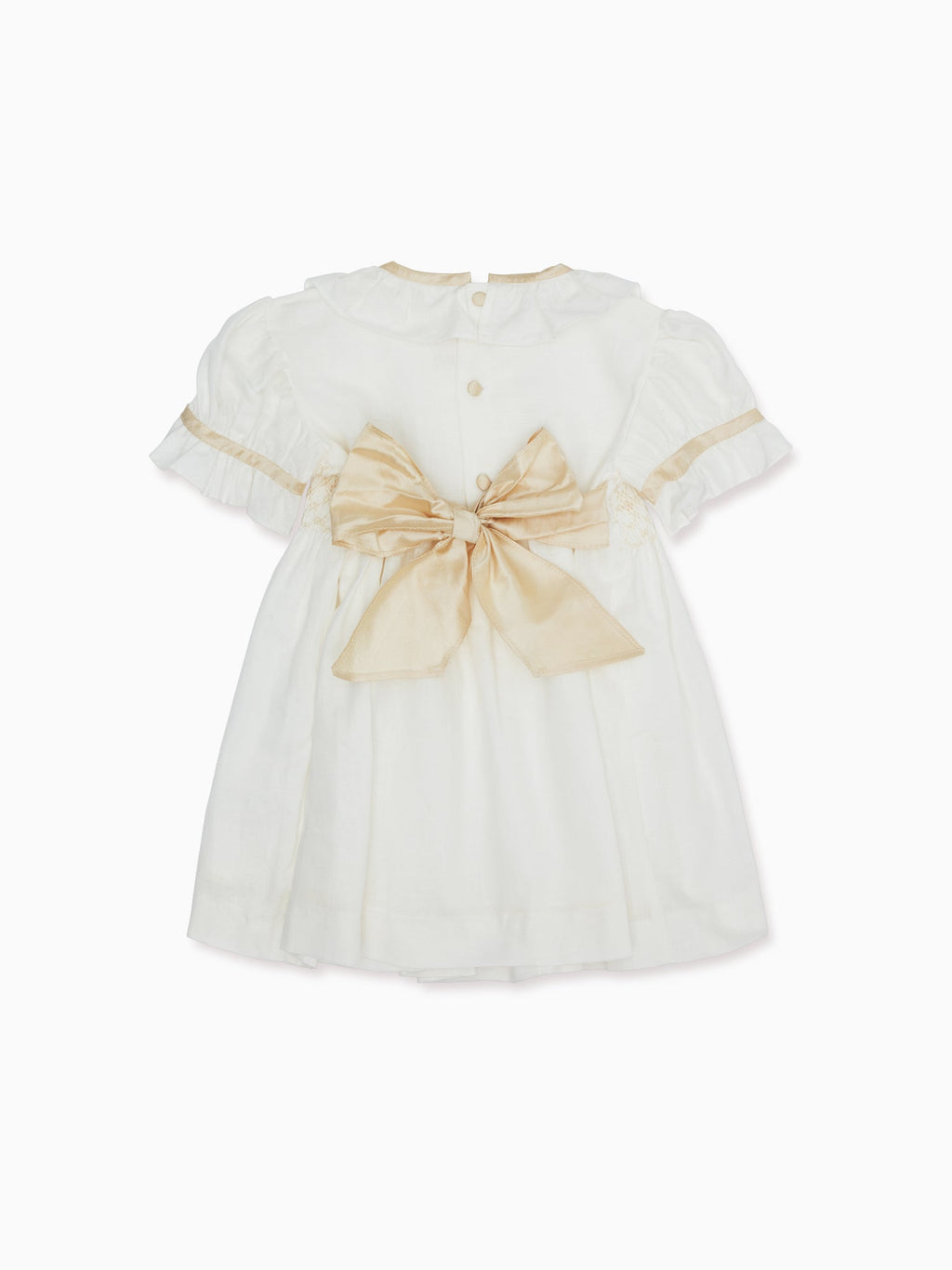 Classic Cotton Smocked Dress with Puff Sleeves & Frill Collar Girls