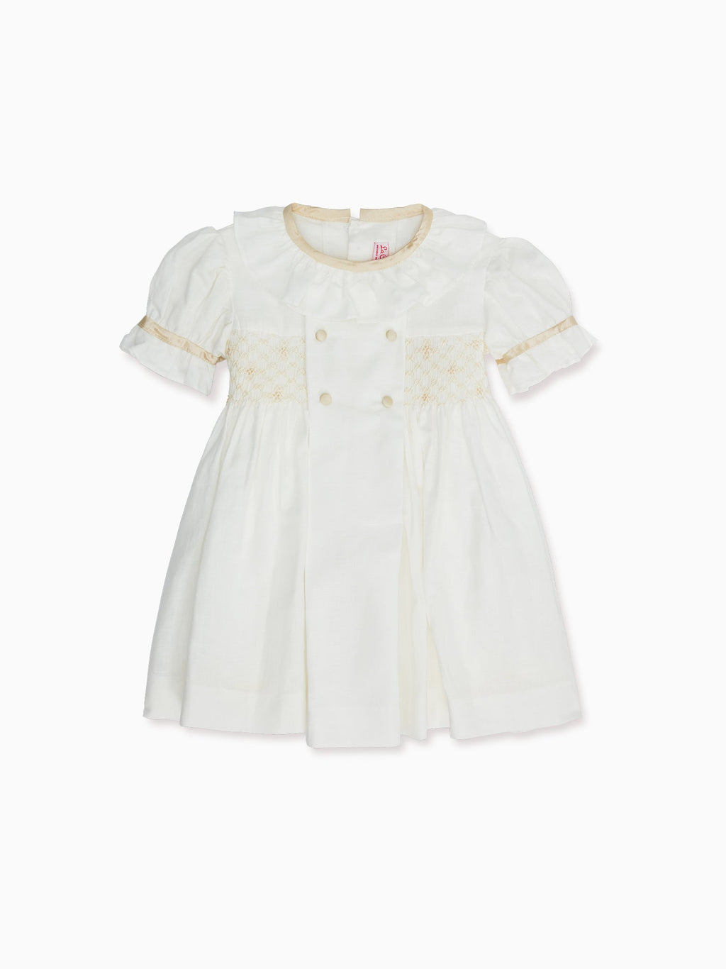 Classic Cotton Smocked Dress with Puff Sleeves & Frill Collar Girls