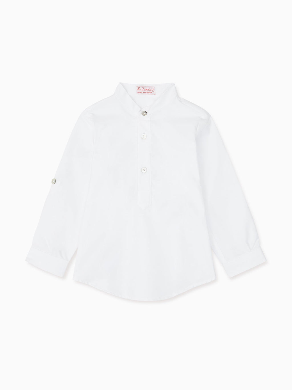 Classic Poplin Shirt with Mandarin Collar & Rollable Sleeves Boys