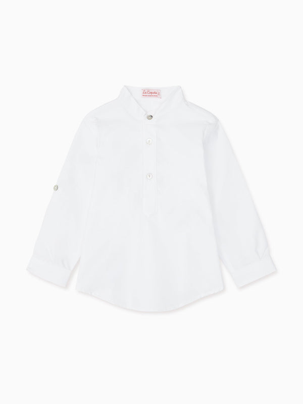 Chemise classique en popeline avec col mao et manches retroussables Garçon