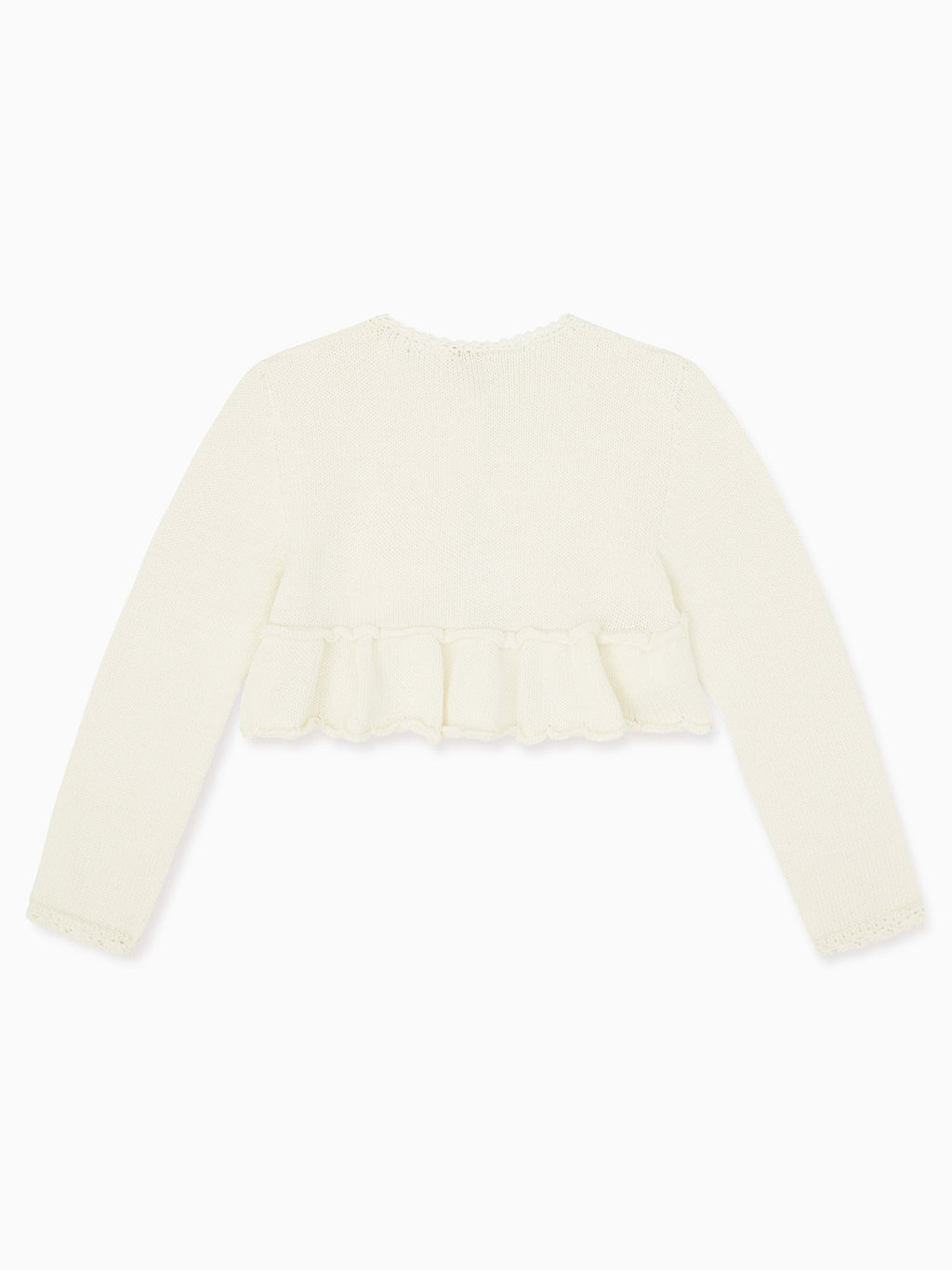 Fine-Knit Cashmere Cardigan with Frill Trim & Pearl Buttons Girls
