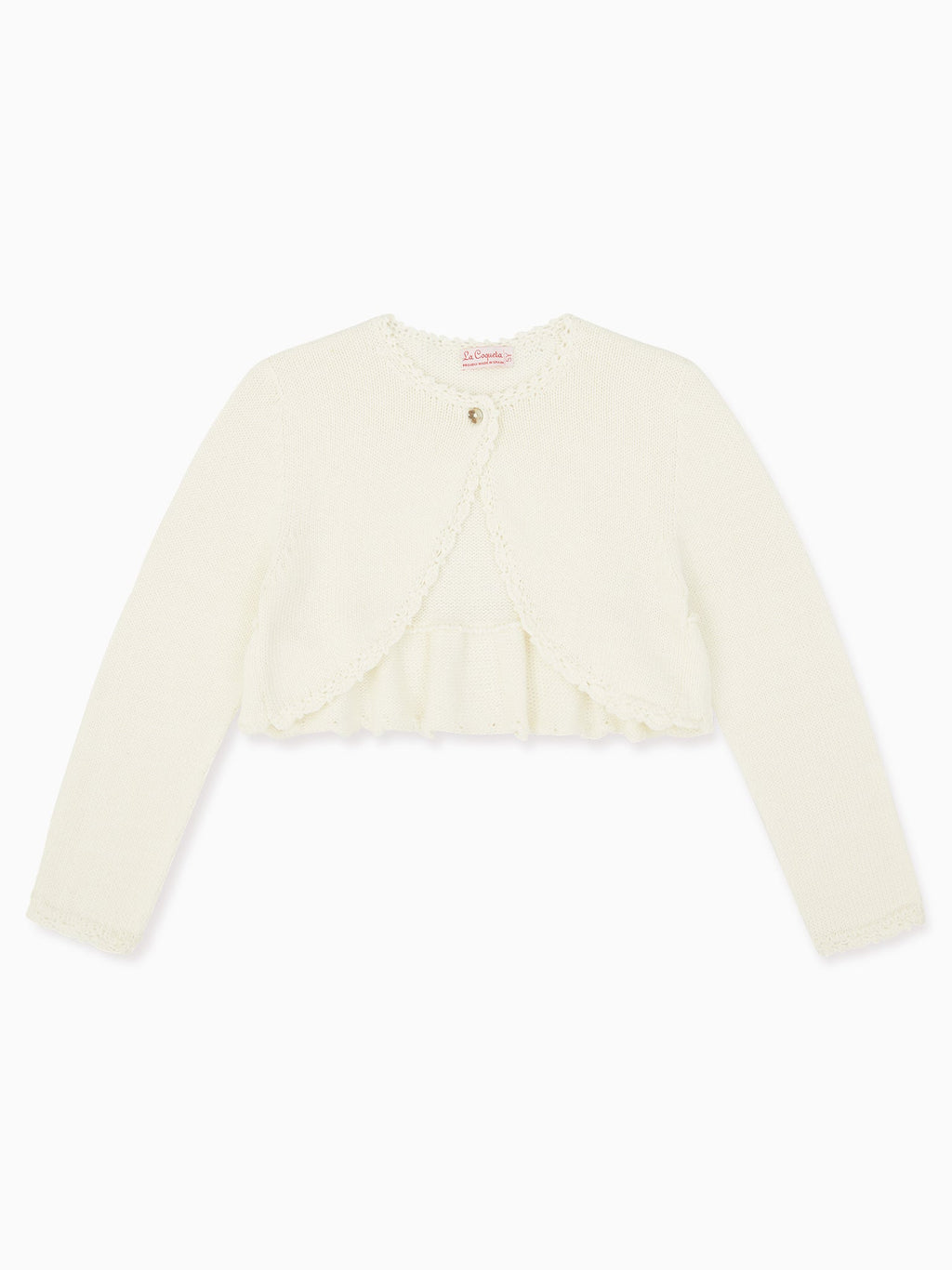Fine-Knit Cashmere Cardigan with Frill Trim & Pearl Buttons Girls