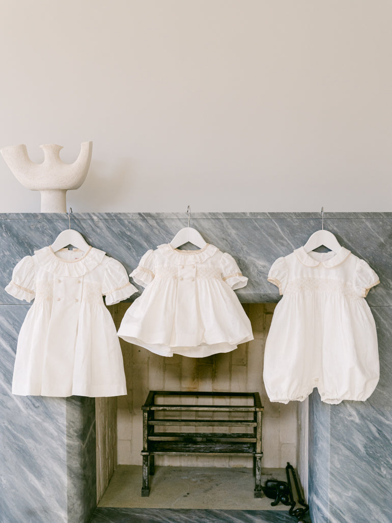 Classic Cotton Smocked Dress with Puff Sleeves & Frill Collar Girls