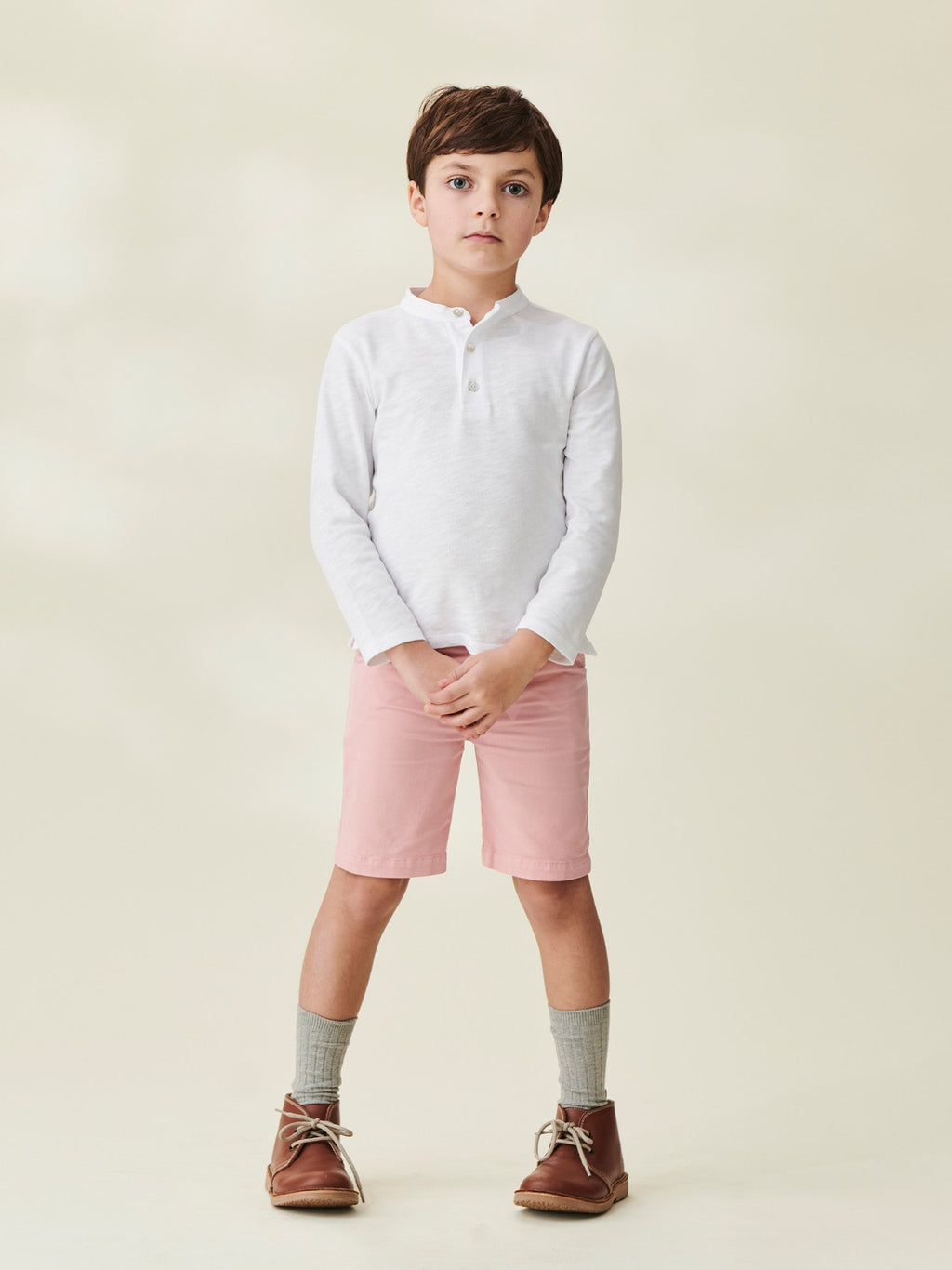 Classic Cotton Polo Shirt with Mao Collar & Long Sleeves Boys