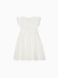 Luxury Raw Silk Dress with Frill Collar & Full Skirt Girls