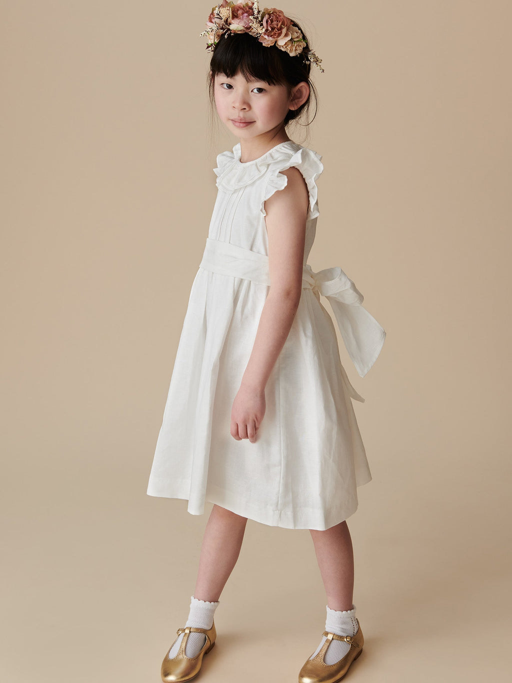 Luxury Raw Silk Dress with Frill Collar & Full Skirt Girls