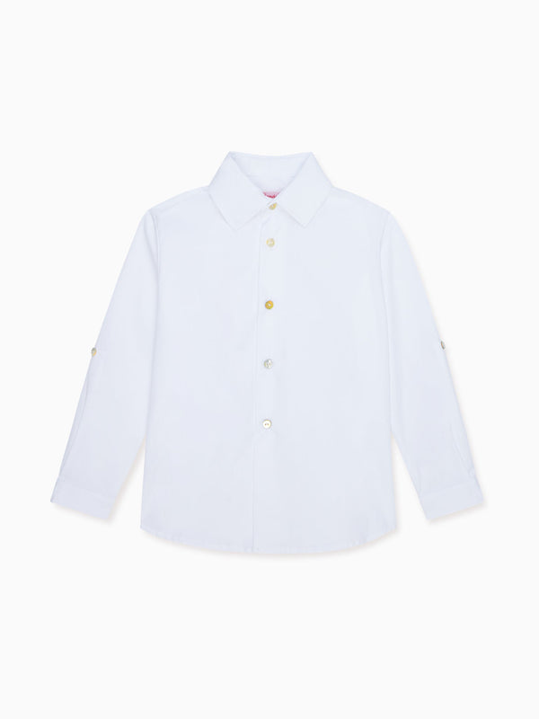 Chemise classique en lin à boutons de nacre et manches longues pour garçons