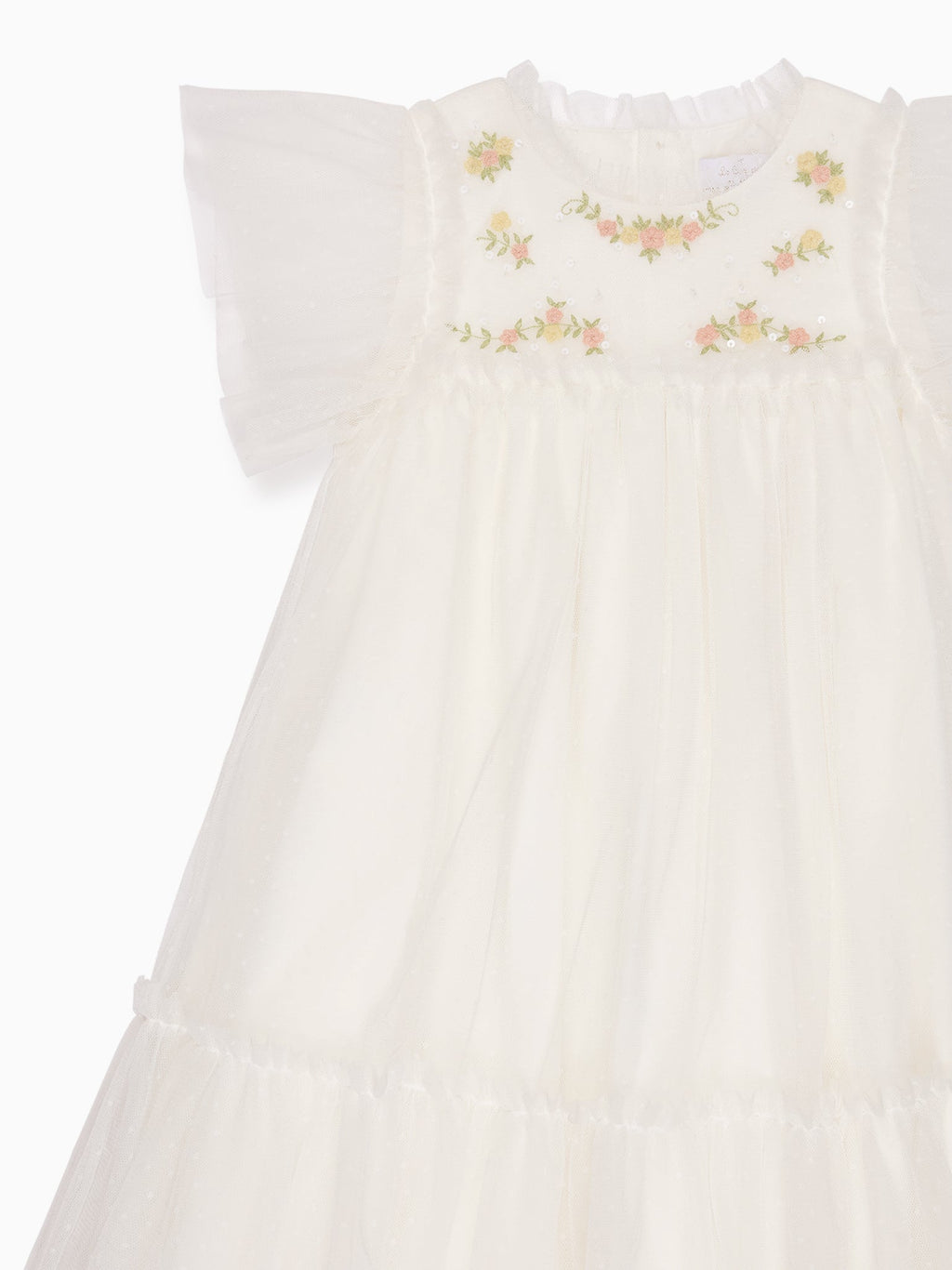 Shimmer Organza Dress with Tulle Butterfly Sleeves & Tiered Skirt Girls