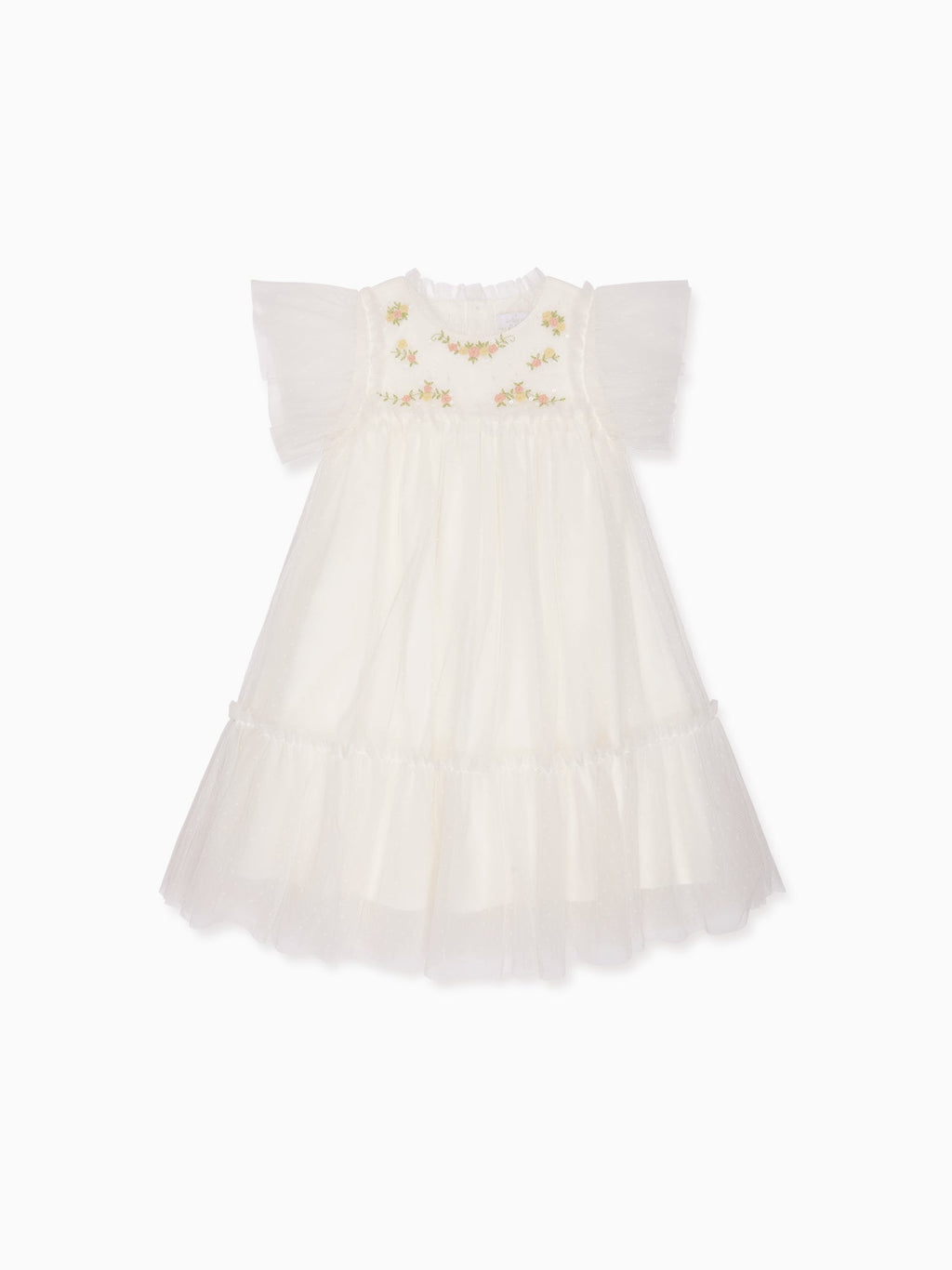Shimmer Organza Dress with Tulle Butterfly Sleeves & Tiered Skirt Girls
