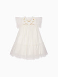 Shimmer Organza Dress with Tulle Butterfly Sleeves & Tiered Skirt Girls