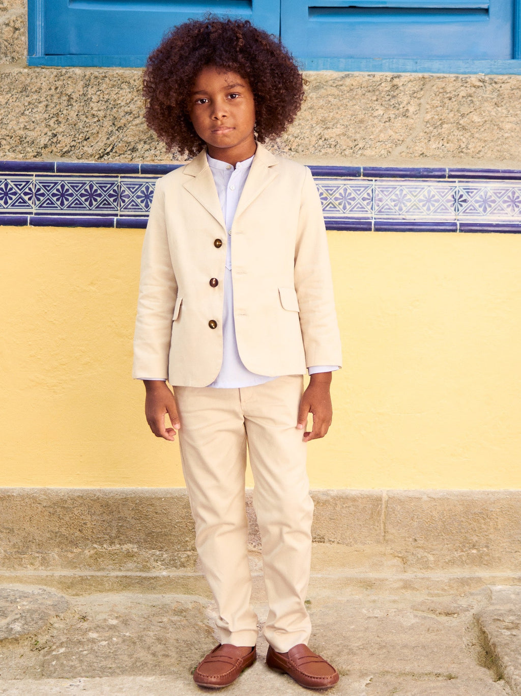 Tailored Linen Blazer with High-Cut Lapels & Patch Pockets Boys
