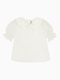 Classic Cotton Top with Peter Pan Collar & Puff Sleeves Girls