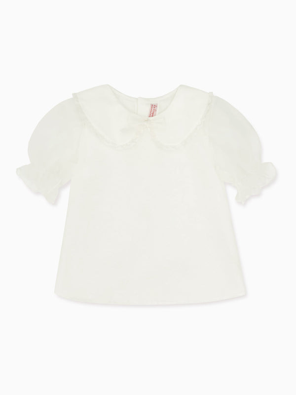 Haut classique en coton avec col Claudine et manches bouffantes pour filles