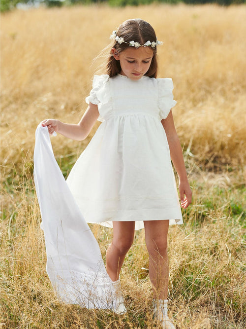 Classic Cotton Cardigan with Wavy Garter Stitch & Embroidery Girls