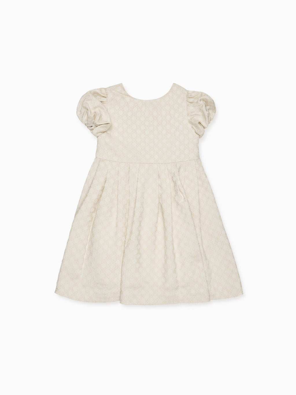 Luxury Metallic-Woven Dress with Puff Sleeves & Fit-and-Flare Silhouette Girls