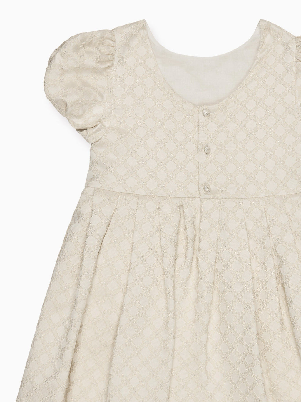Luxury Metallic-Woven Dress with Puff Sleeves & Fit-and-Flare Silhouette Girls