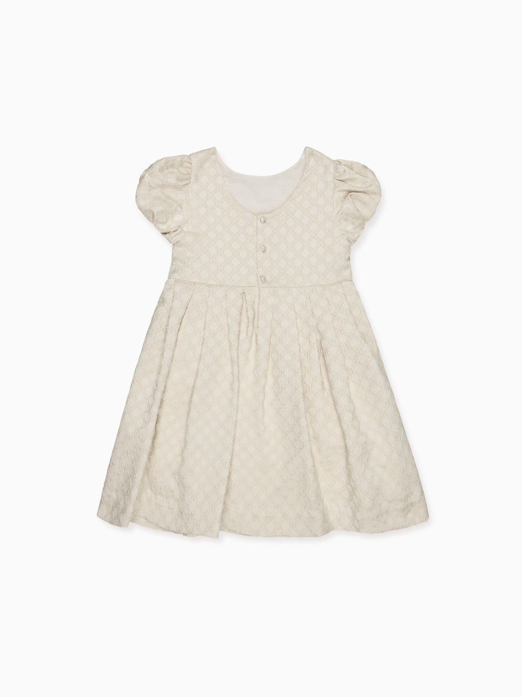 Luxury Metallic-Woven Dress with Puff Sleeves & Fit-and-Flare Silhouette Girls