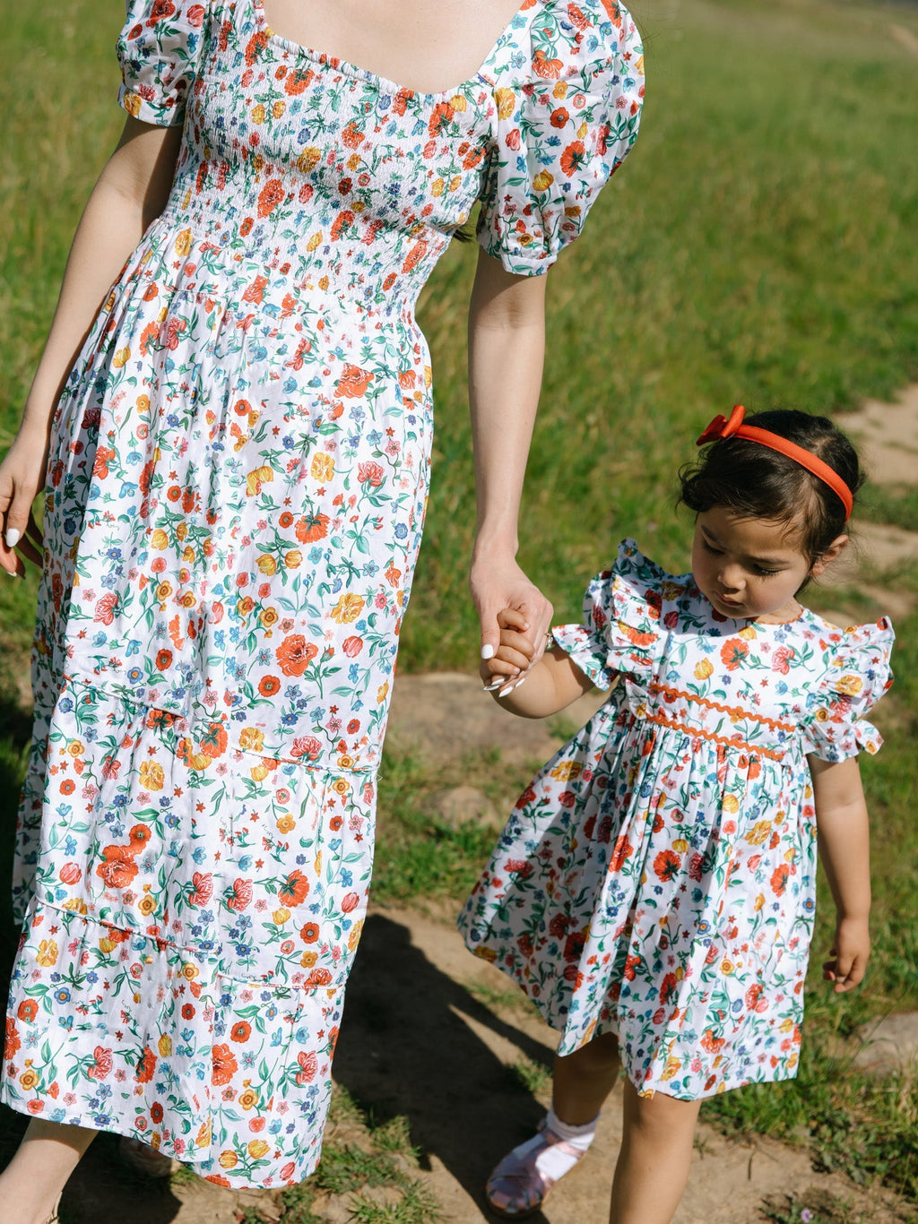 Classic Poplin Dress with Botanical Floral Print & Butterfly Frills Girls